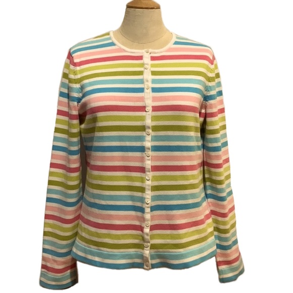 JONES NEW YORK SPORT Pink, Blue & Green striped Cardigan, Cotton blend, Medium - Picture 1 of 13